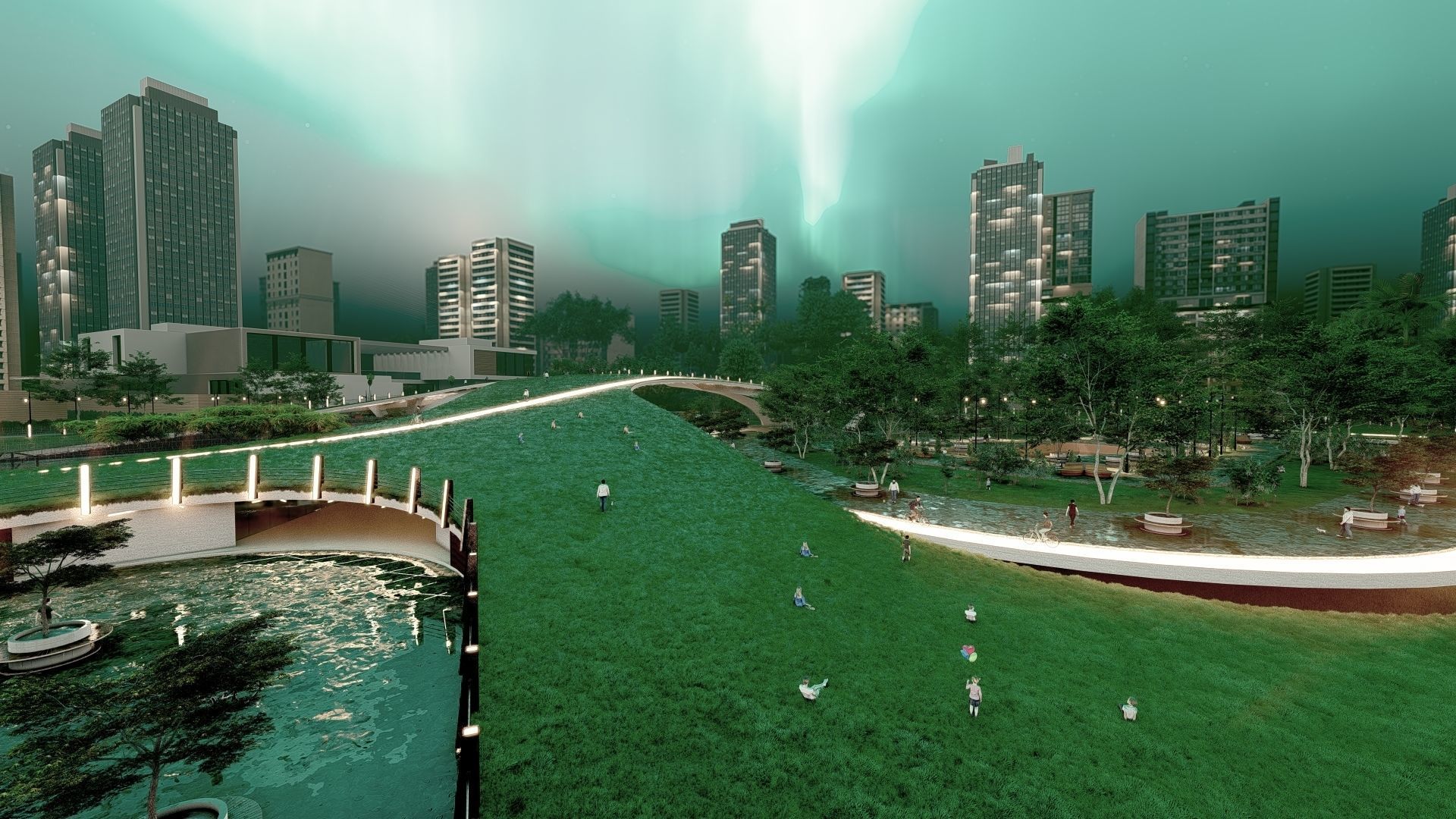 Organic architecture park landscapewith 3d grass free concept 3D model ...