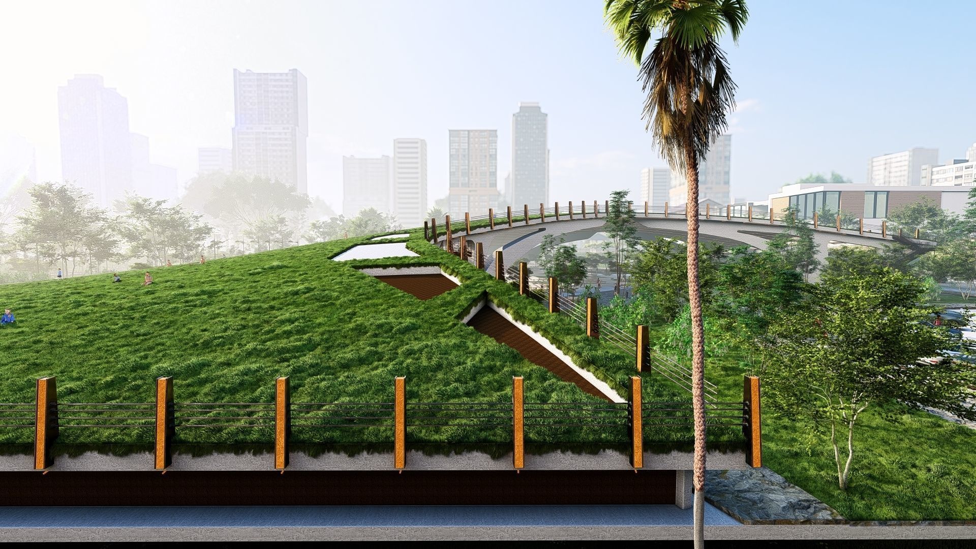 Organic architecture park landscapewith 3d grass free concept 3D model ...
