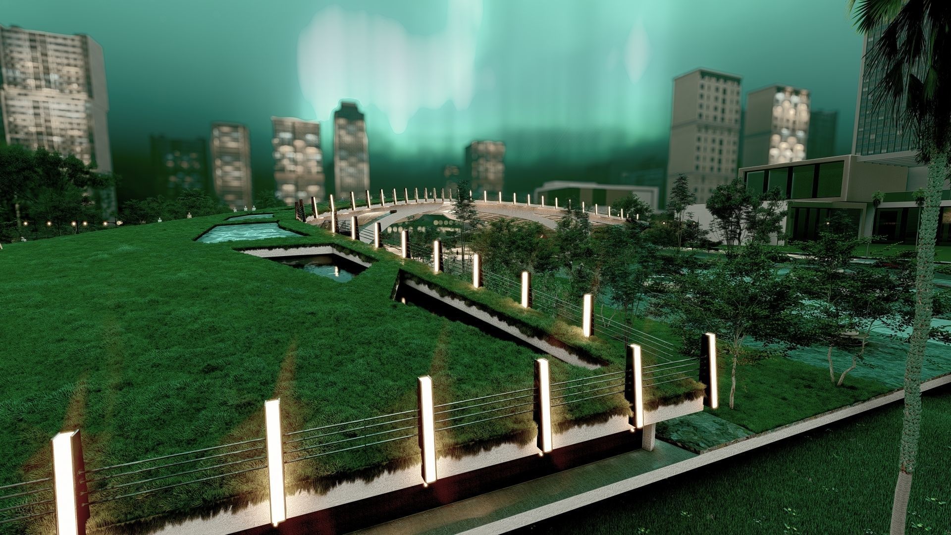 Organic architecture park landscapewith 3d grass free concept 3D model ...
