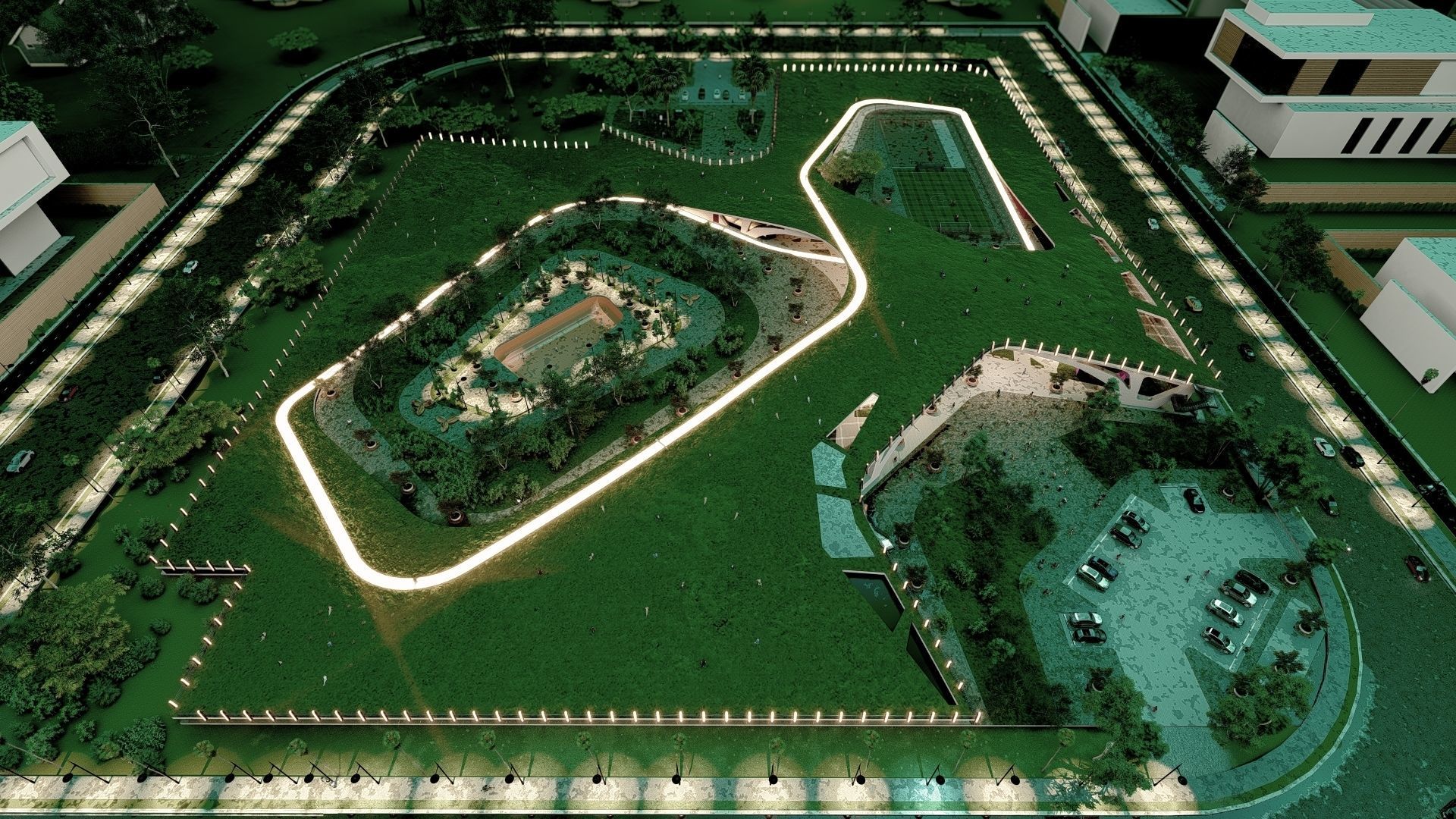 Organic architecture park landscapewith 3d grass free concept 3D model ...