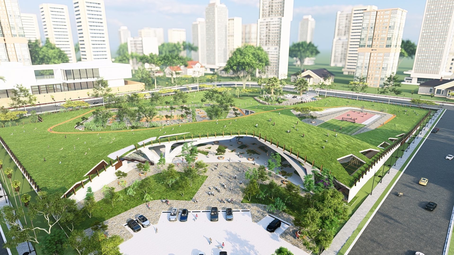 Organic architecture park landscapewith 3d grass free concept 3D model ...