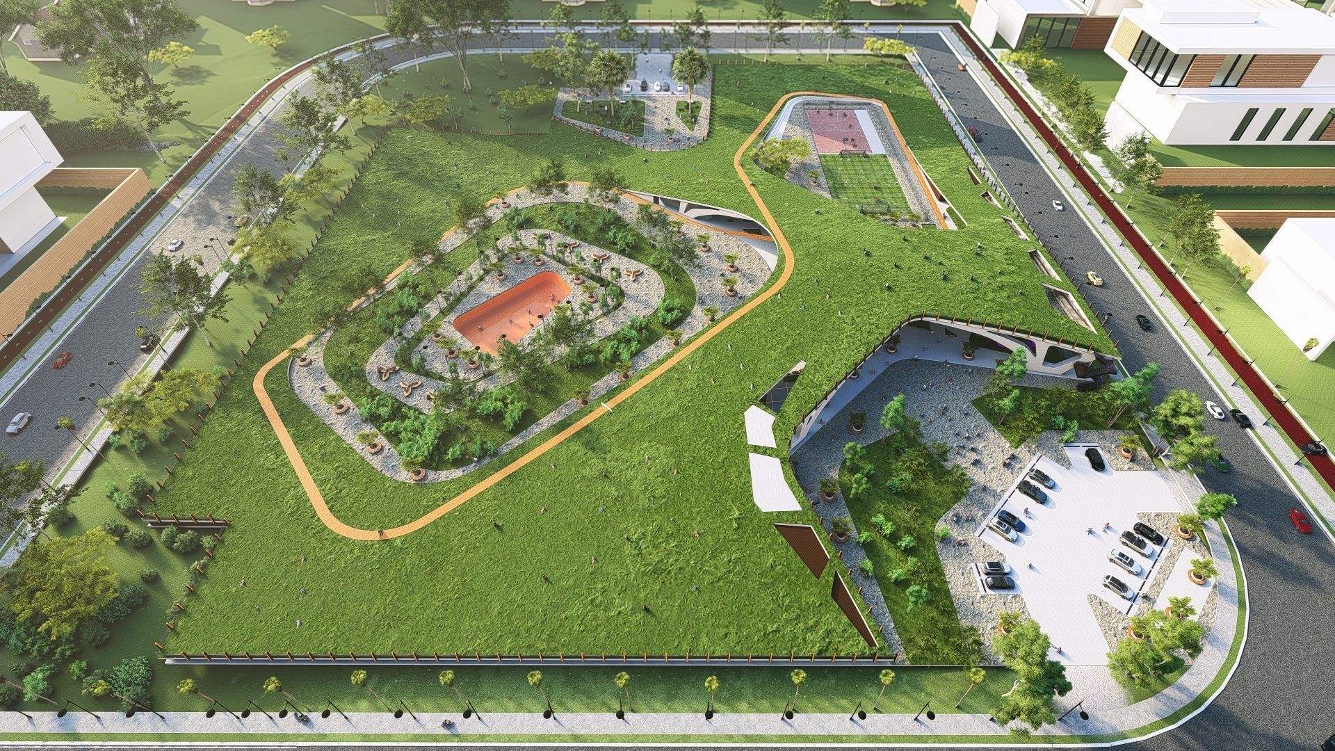 Organic architecture park landscapewith 3d grass free concept 3D model ...