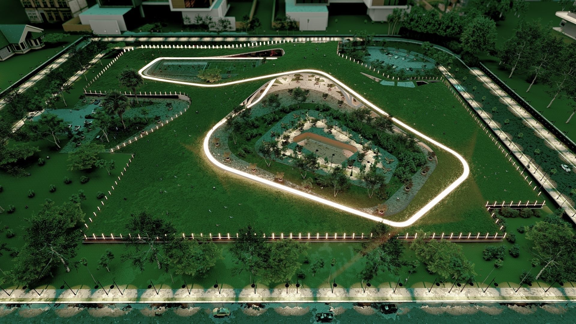Organic architecture park landscapewith 3d grass free concept 3D model ...