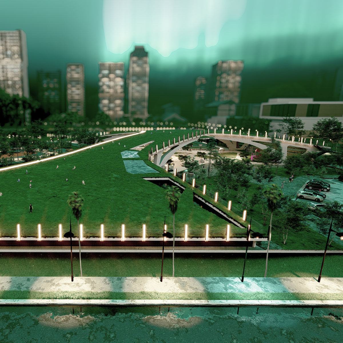 Organic architecture park landscapewith 3d grass free concept 3D model ...