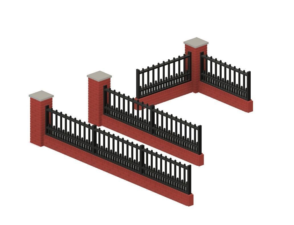 Model Railway Brick Wall with Metal Railings 3D print model_1
