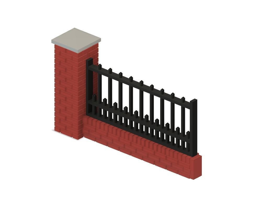 Model Railway Brick Wall with Metal Railings 3D print model_7