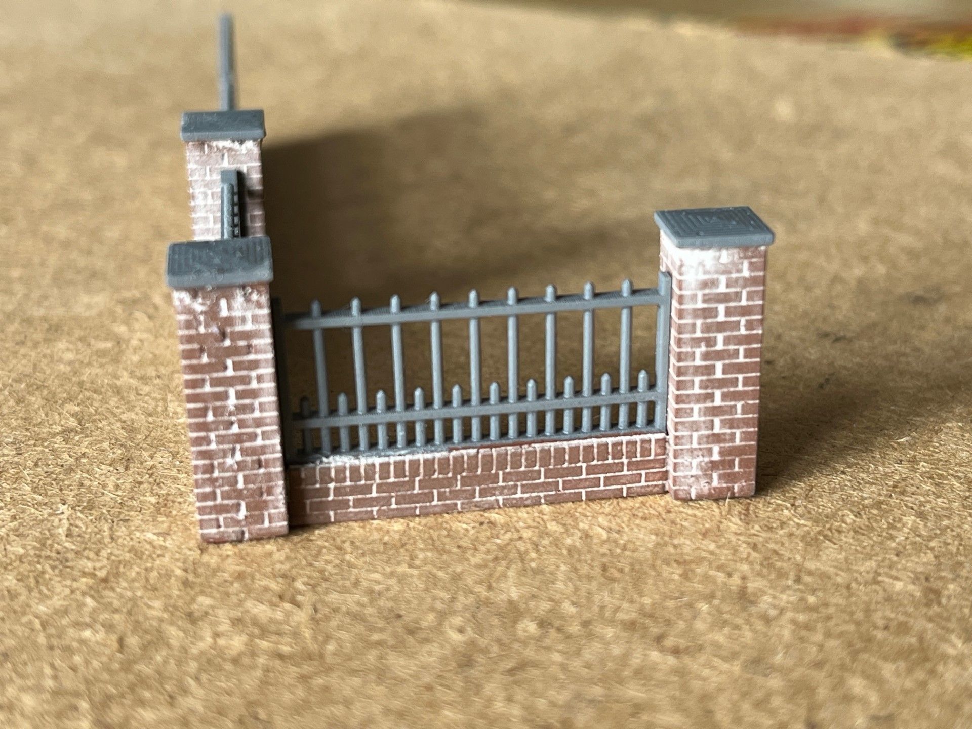 Model Railway Brick Wall with Metal Railings 3D print model_3