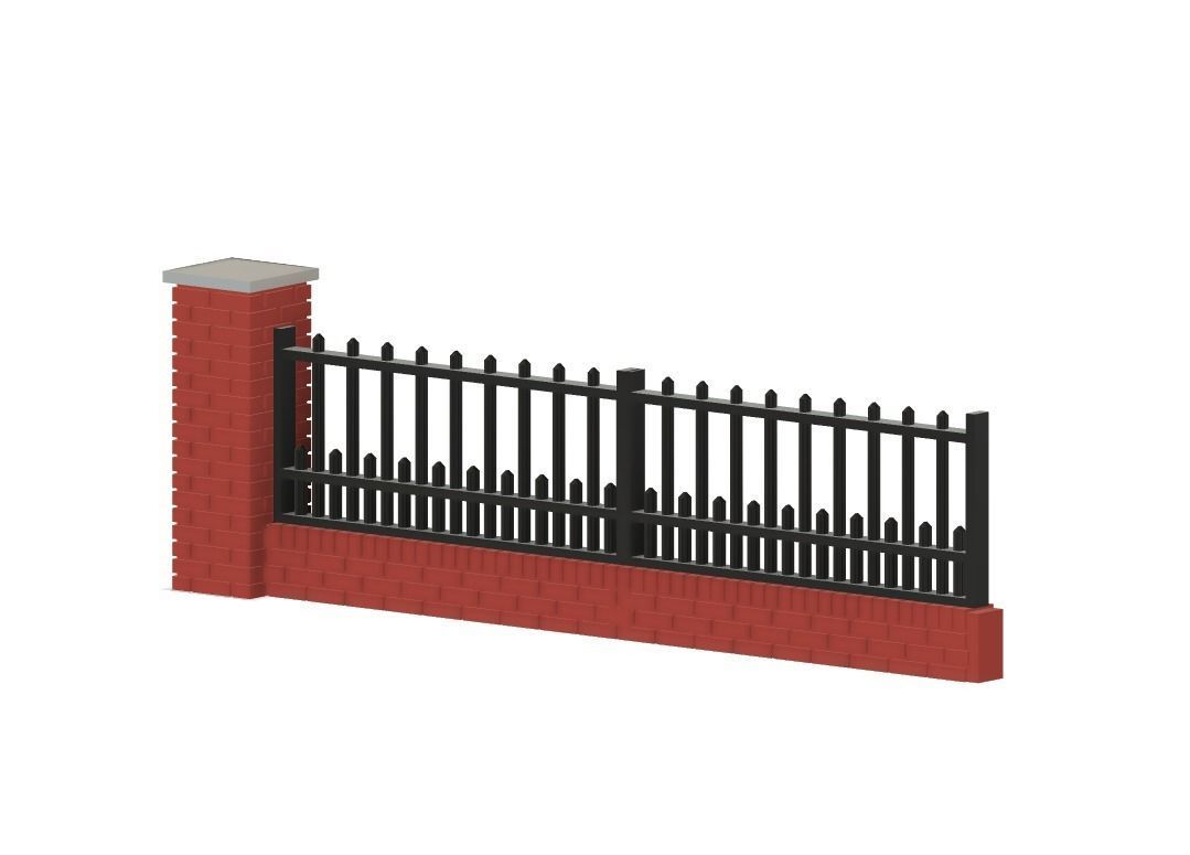 Model Railway Brick Wall with Metal Railings 3D print model_8