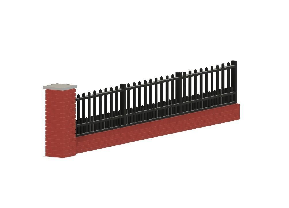 Model Railway Brick Wall with Metal Railings 3D print model_9