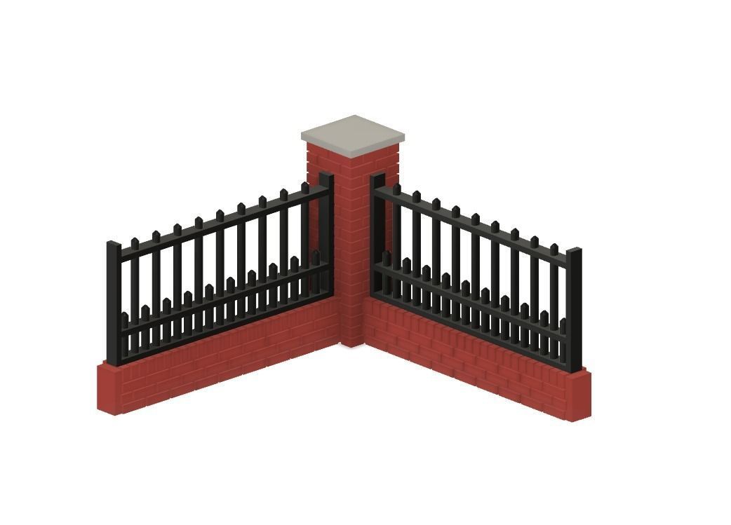 Model Railway Brick Wall with Metal Railings 3D print model_10