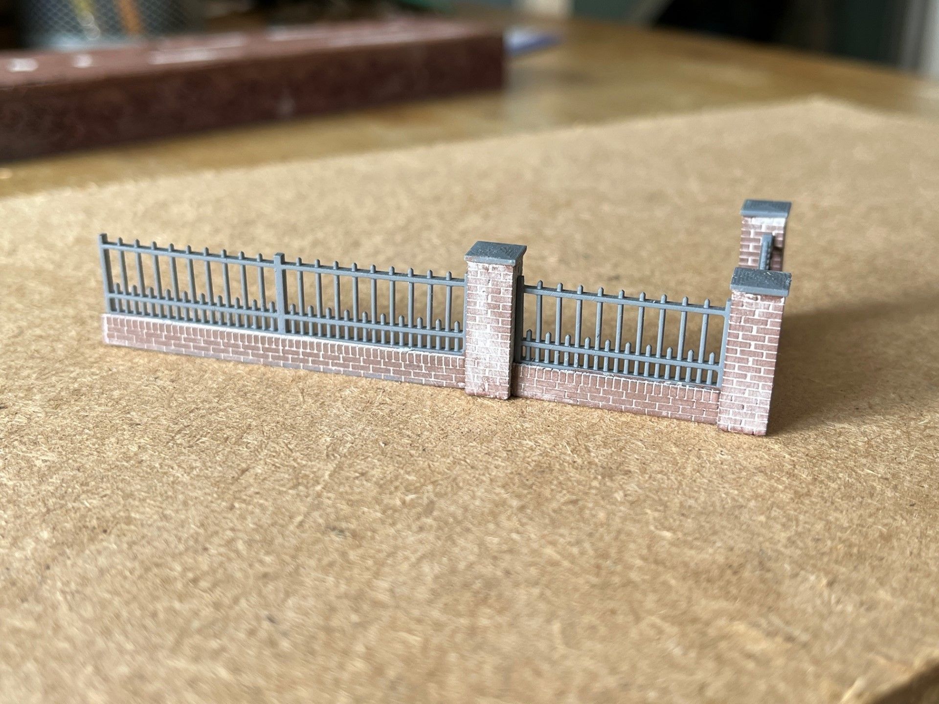 Model Railway Brick Wall with Metal Railings 3D print model_4