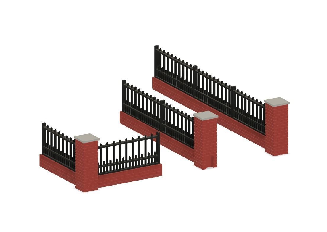 Model Railway Brick Wall with Metal Railings 3D print model_6