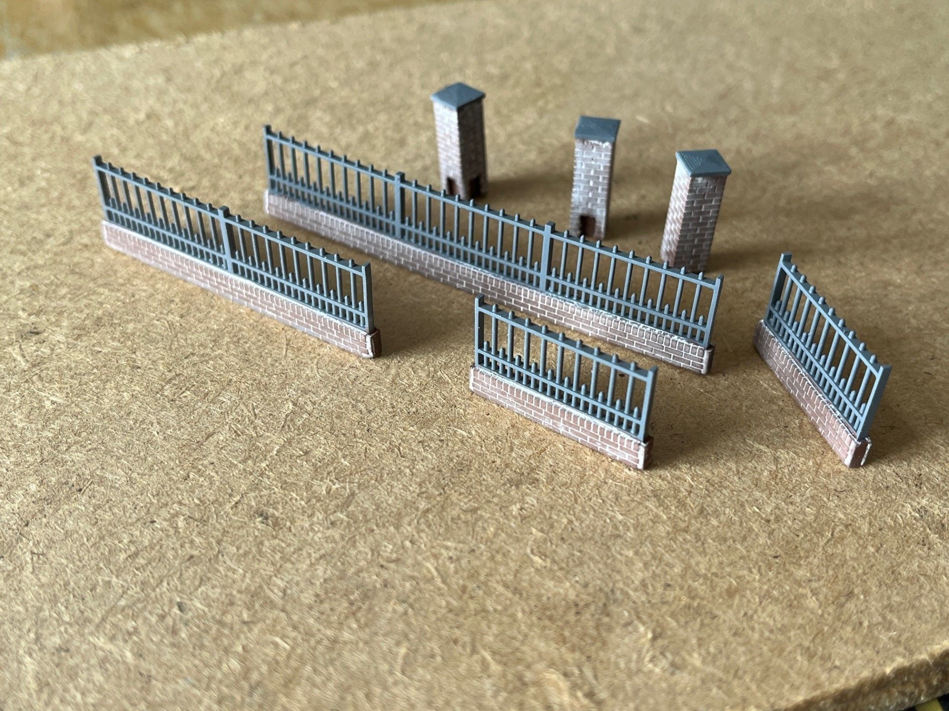 Model Railway Brick Wall with Metal Railings 3D print model_2