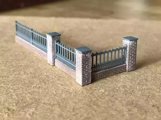 Model Railway Brick Wall with Metal Railings 3D print model