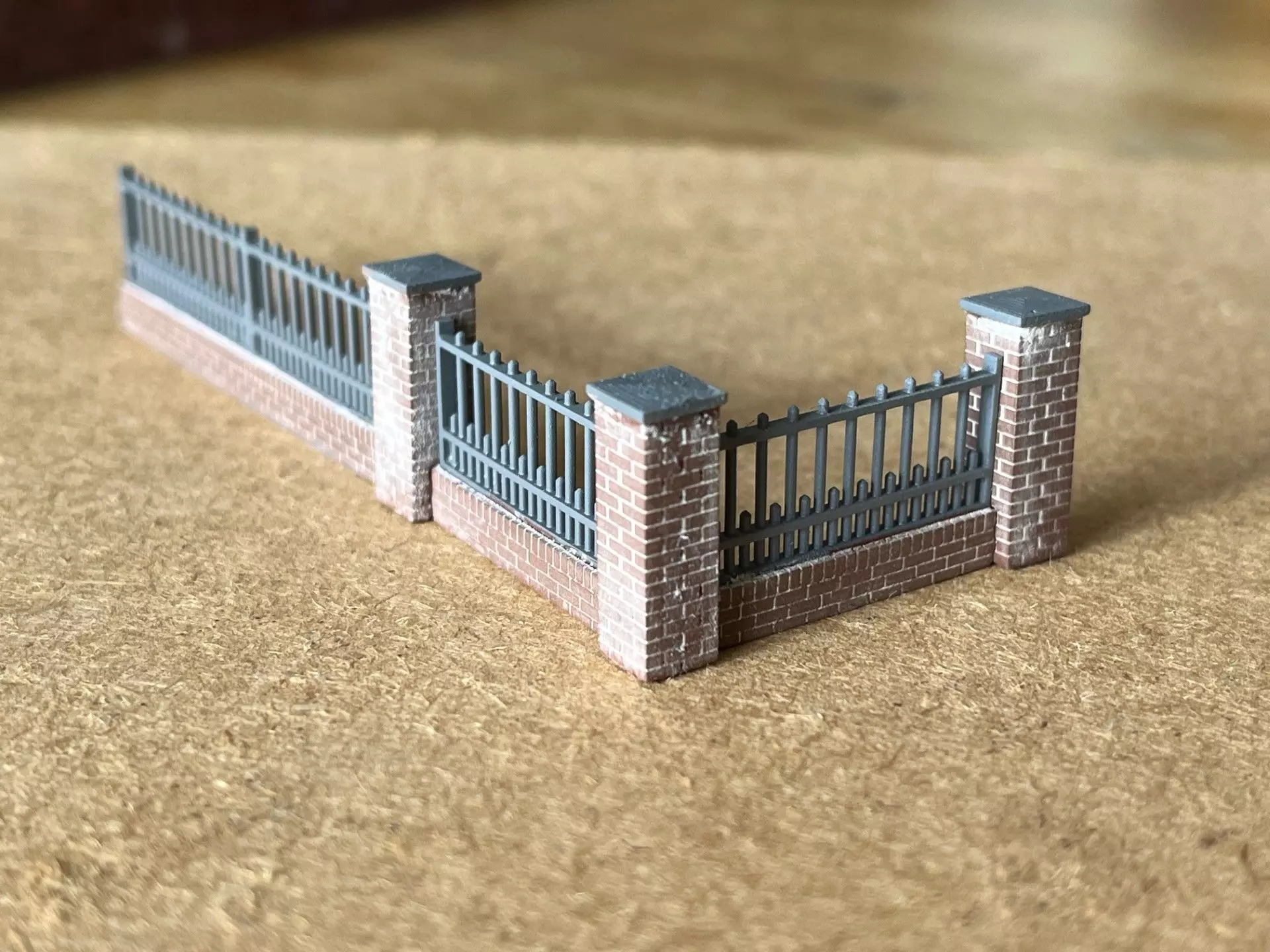 Model Railway Brick Wall with Metal Railings 3D print model_0
