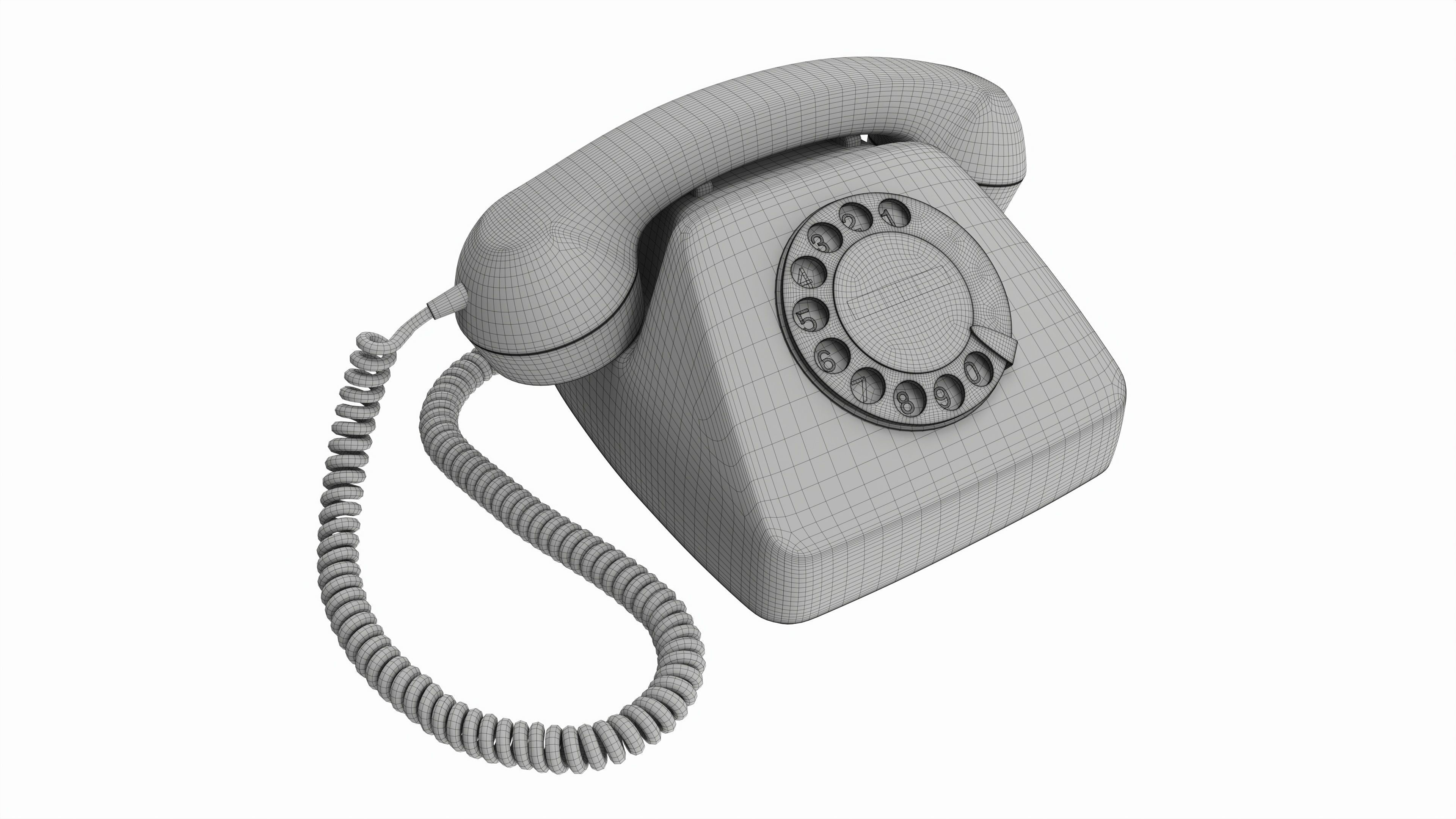 Table Rotary Dial Telephone Yellow 3D model_6