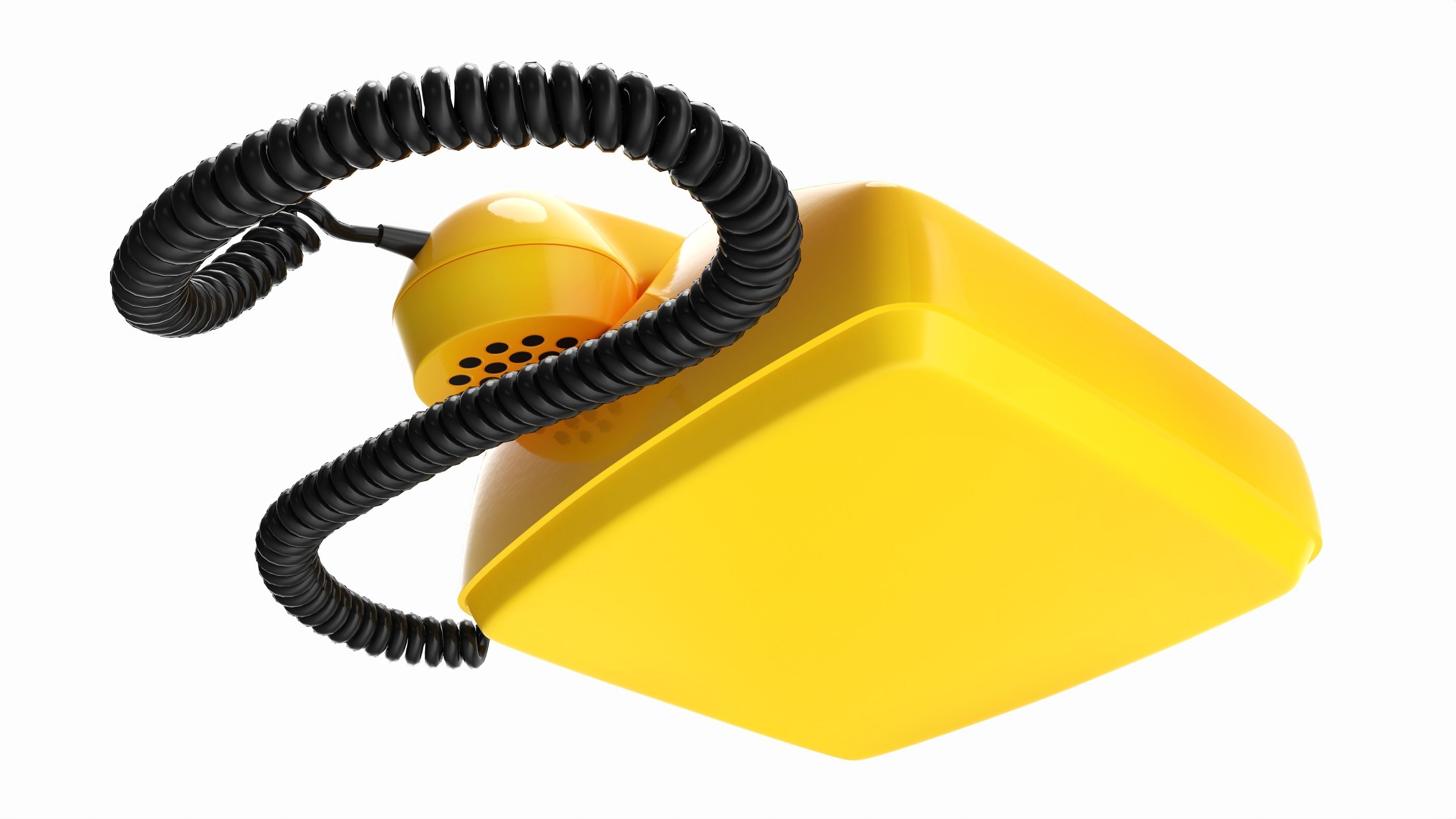 Table Rotary Dial Telephone Yellow 3D model_3