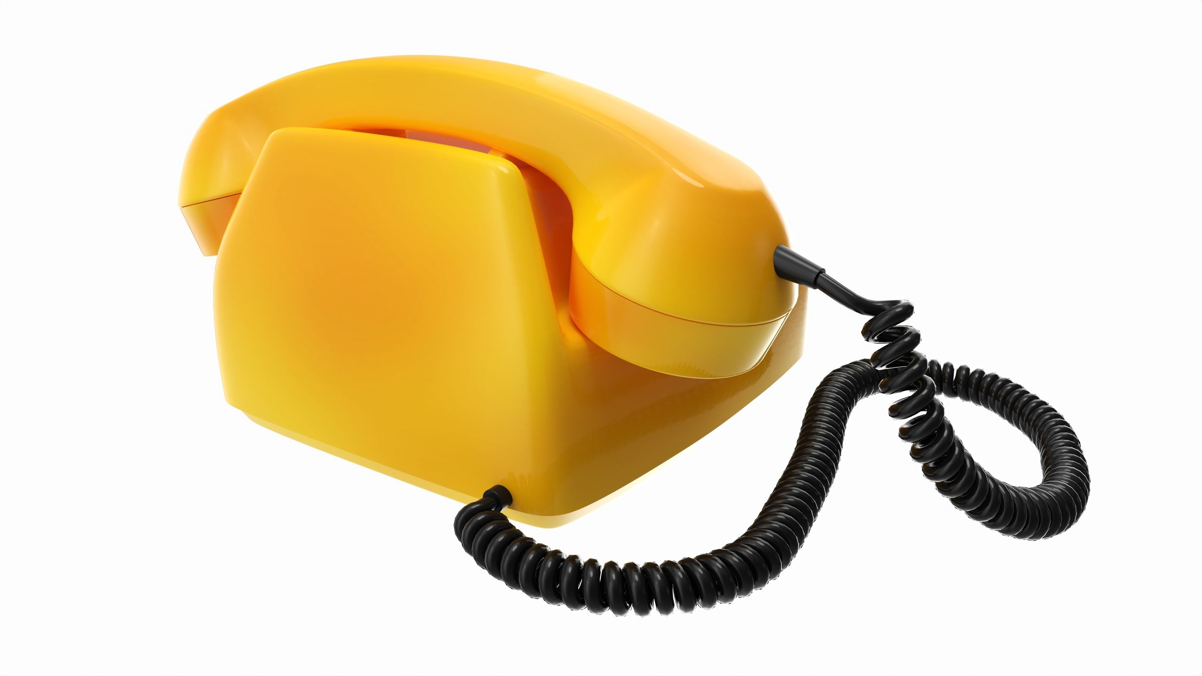 Table Rotary Dial Telephone Yellow 3D model_1