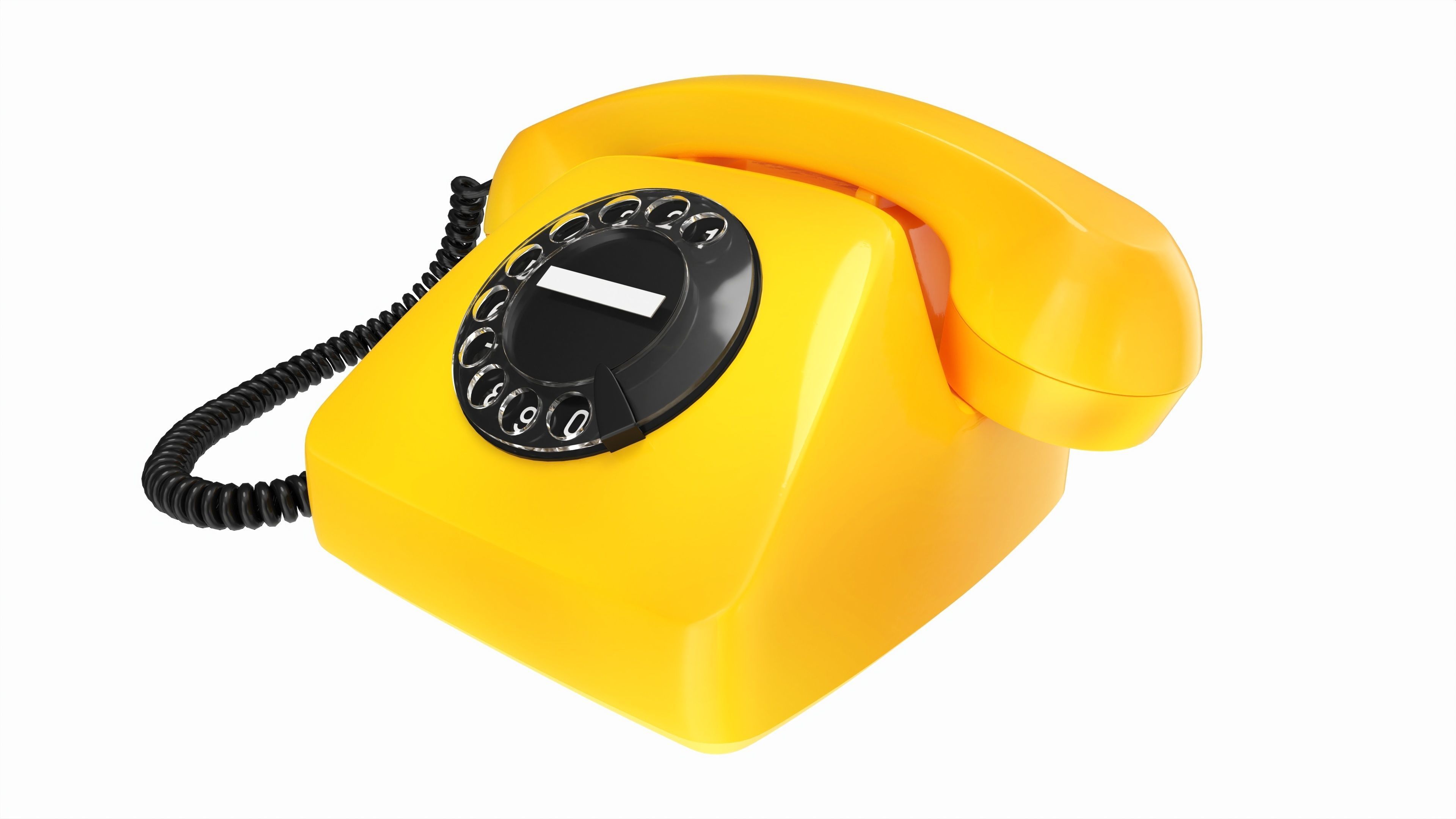 Table Rotary Dial Telephone Yellow 3D model_2