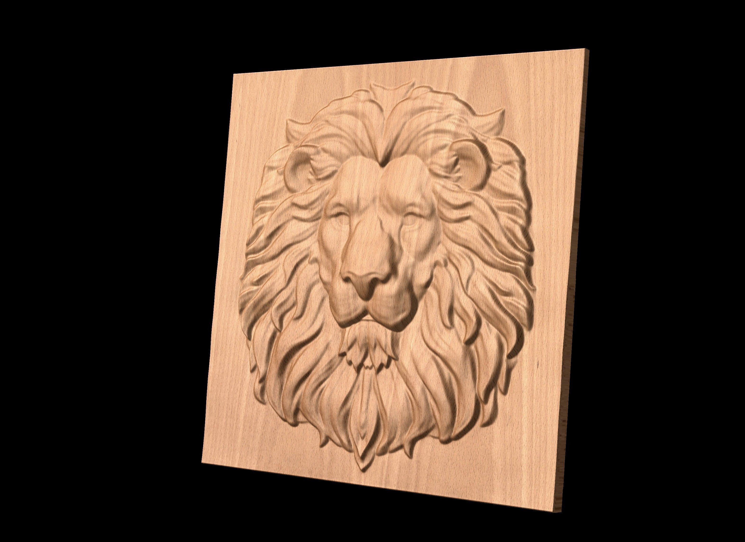 Lion Head 2 CNC bas-relief 3D print model_7