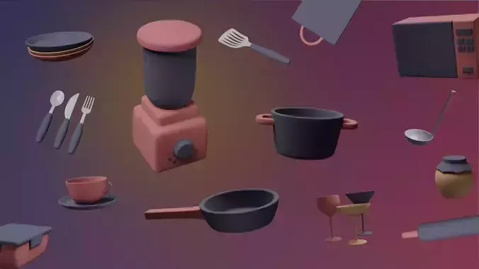 3D set of icons Kitchen