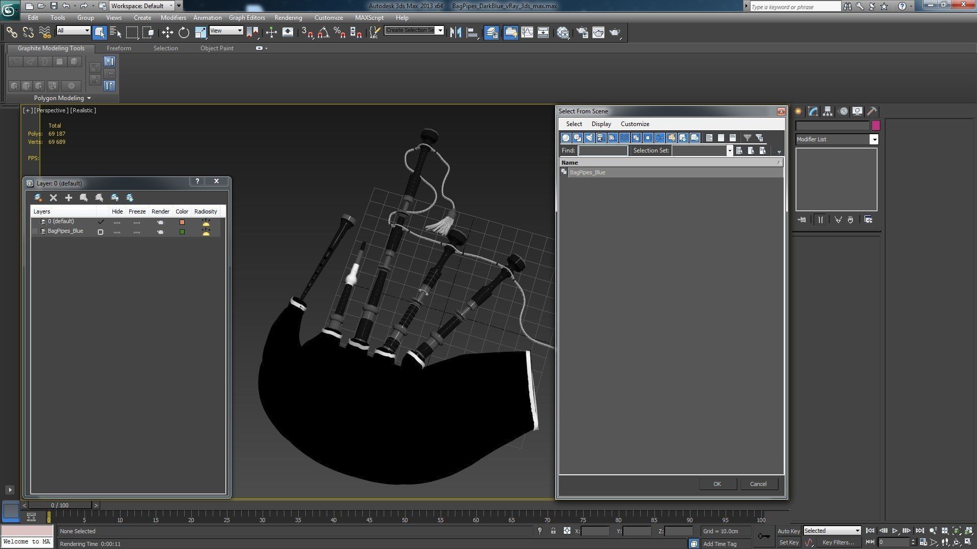 Bagpipes Blue Low-poly 3D model_18