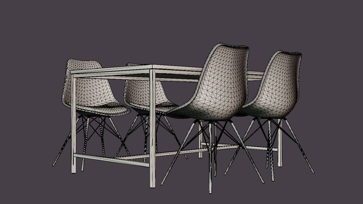 Wilmer Food Group 140 Cm With 4 Shell Chair Low-poly 3D model_6