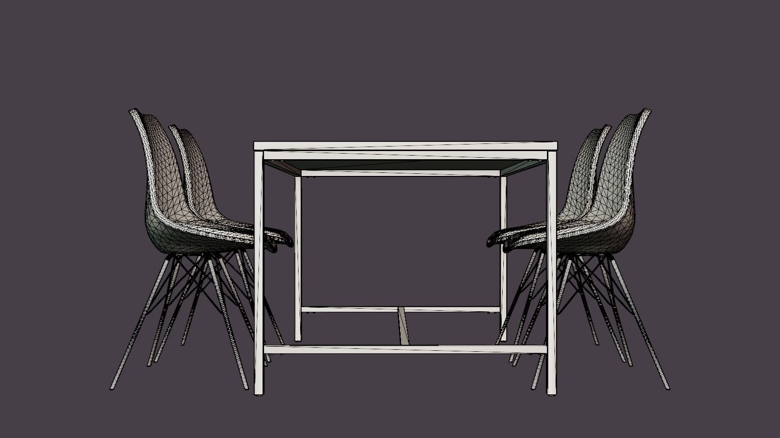 Wilmer Food Group 140 Cm With 4 Shell Chair Low-poly 3D model_7