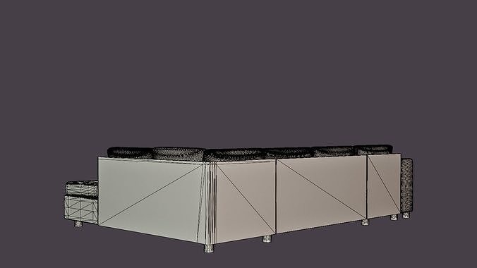 Washington U Bed Sofa Right Black Low-poly 3D model 7
