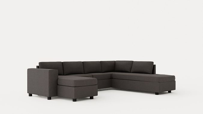 Washington U Bed Sofa Right Black Low-poly 3D model 2