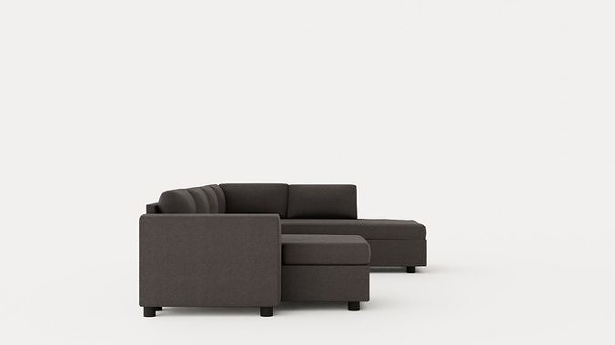 Washington U Bed Sofa Right Black Low-poly 3D model 3