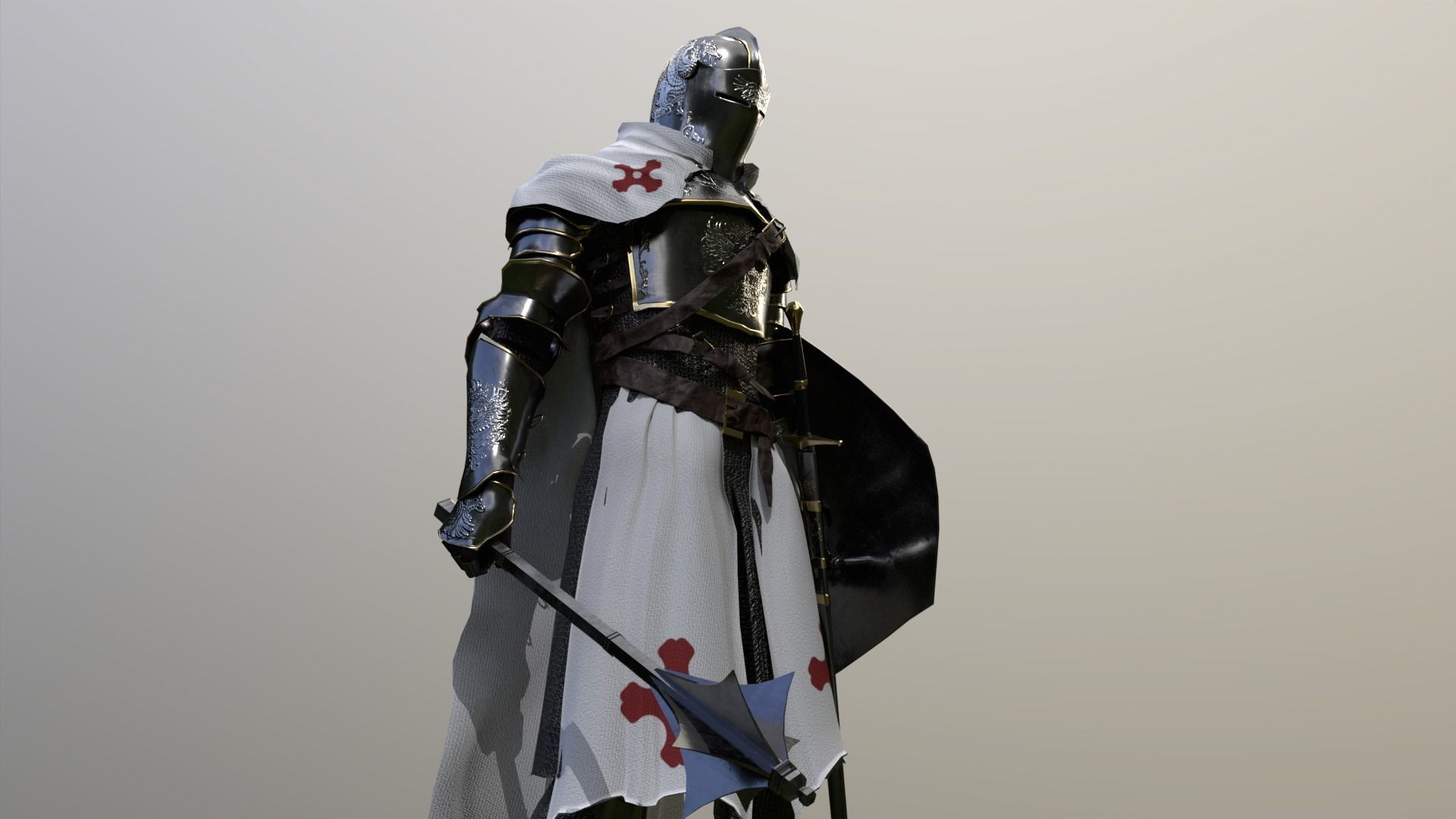 White Knight Low-poly 3D model_9