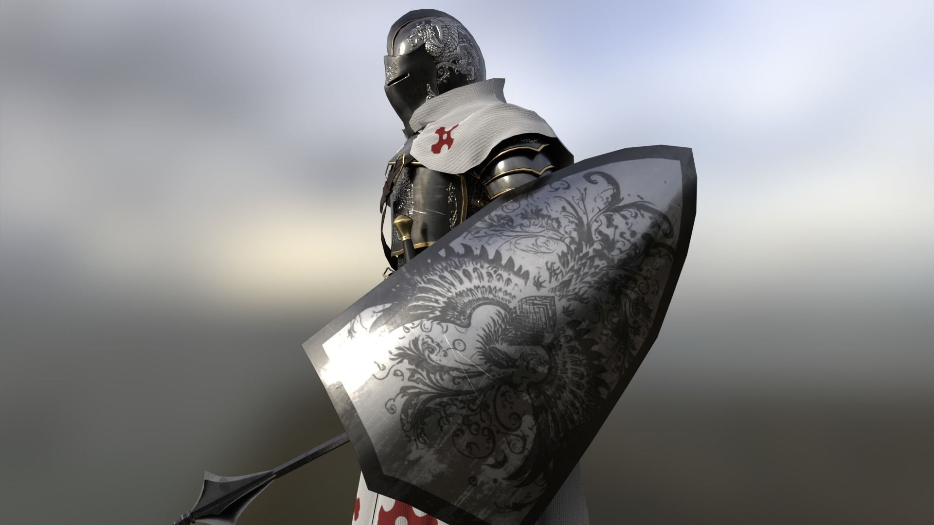 White Knight Low-poly 3D model_7