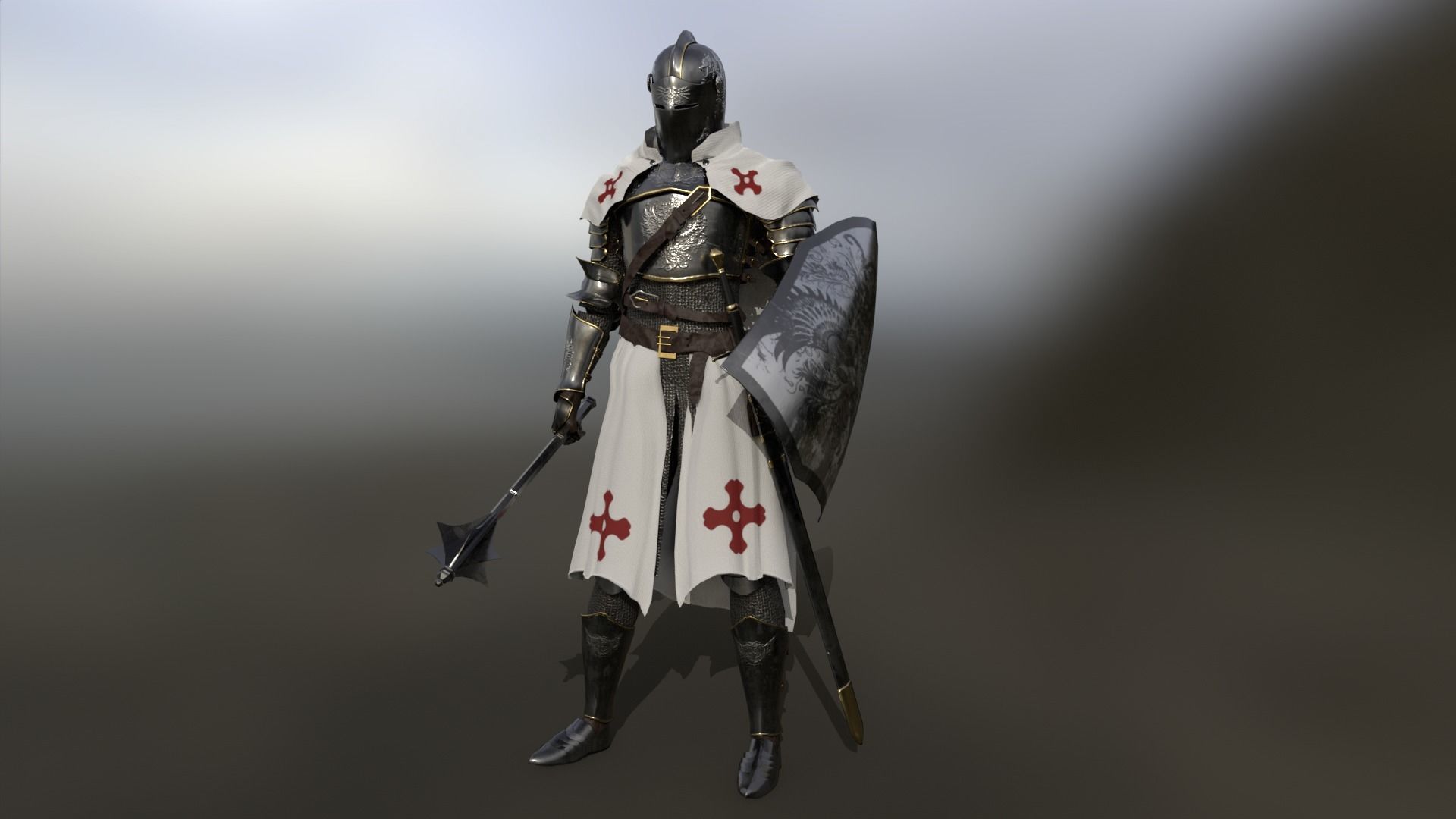 White Knight Low-poly 3D model_11