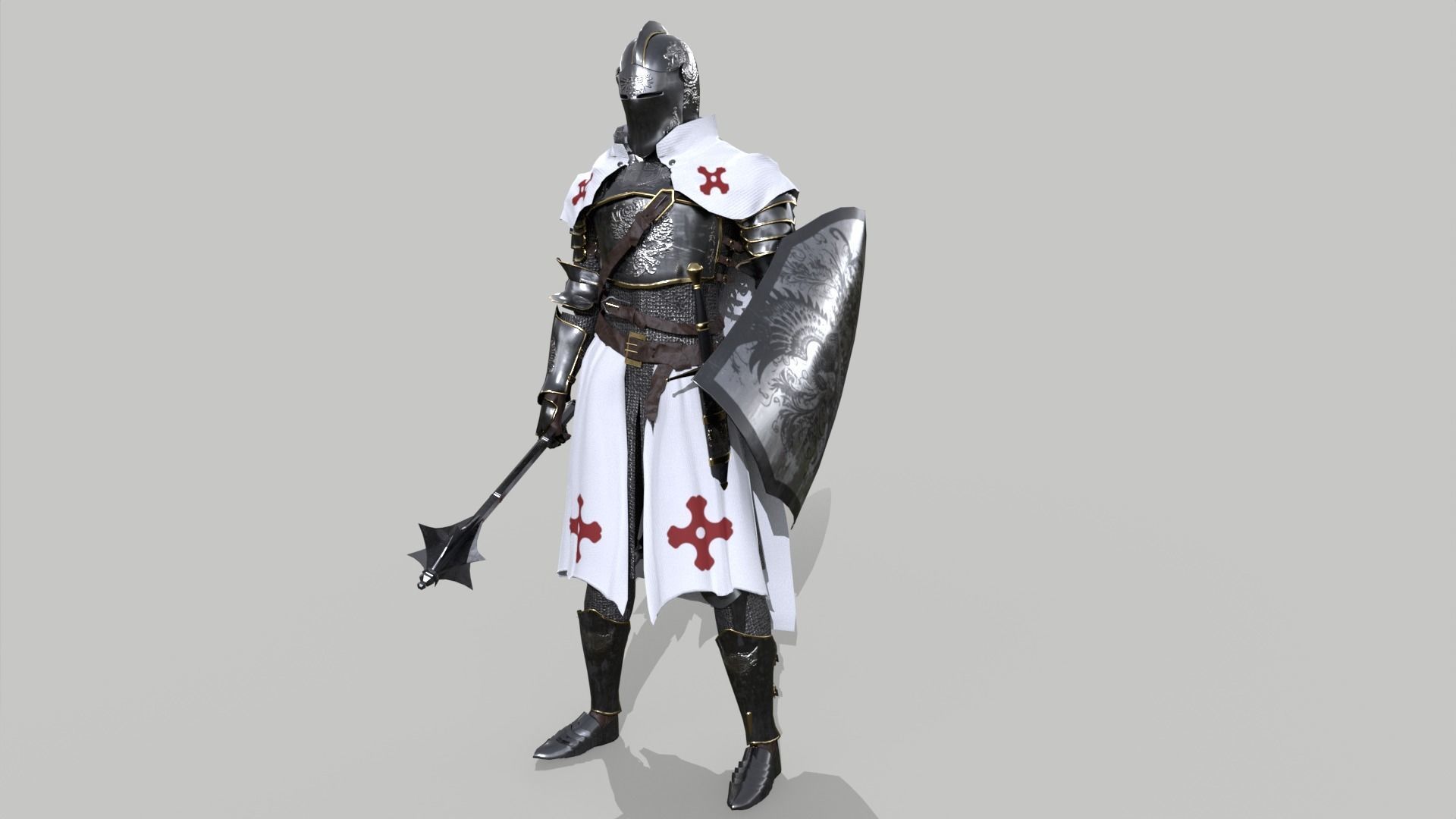 White Knight Low-poly 3D model_8