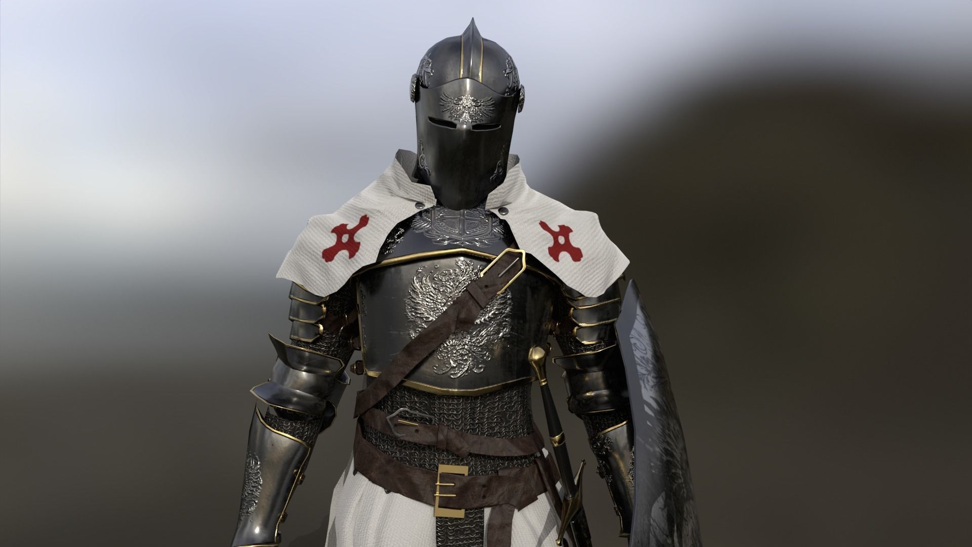White Knight Low-poly 3D model_12