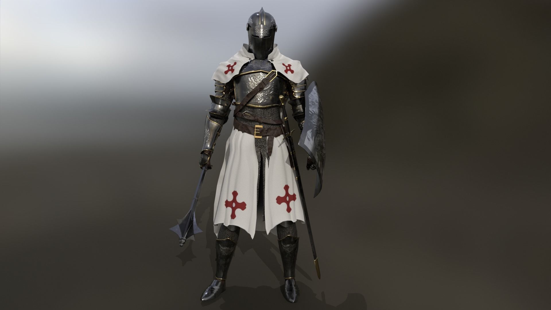 White Knight Low-poly 3D model_13