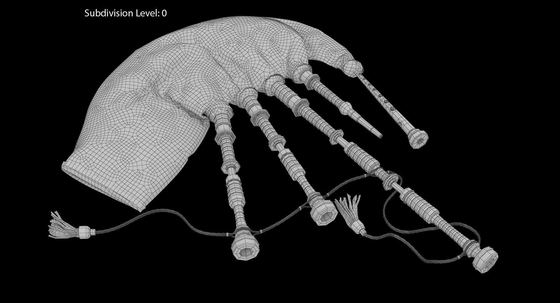 Bagpipes Velvet Black Low-poly 3D model_7