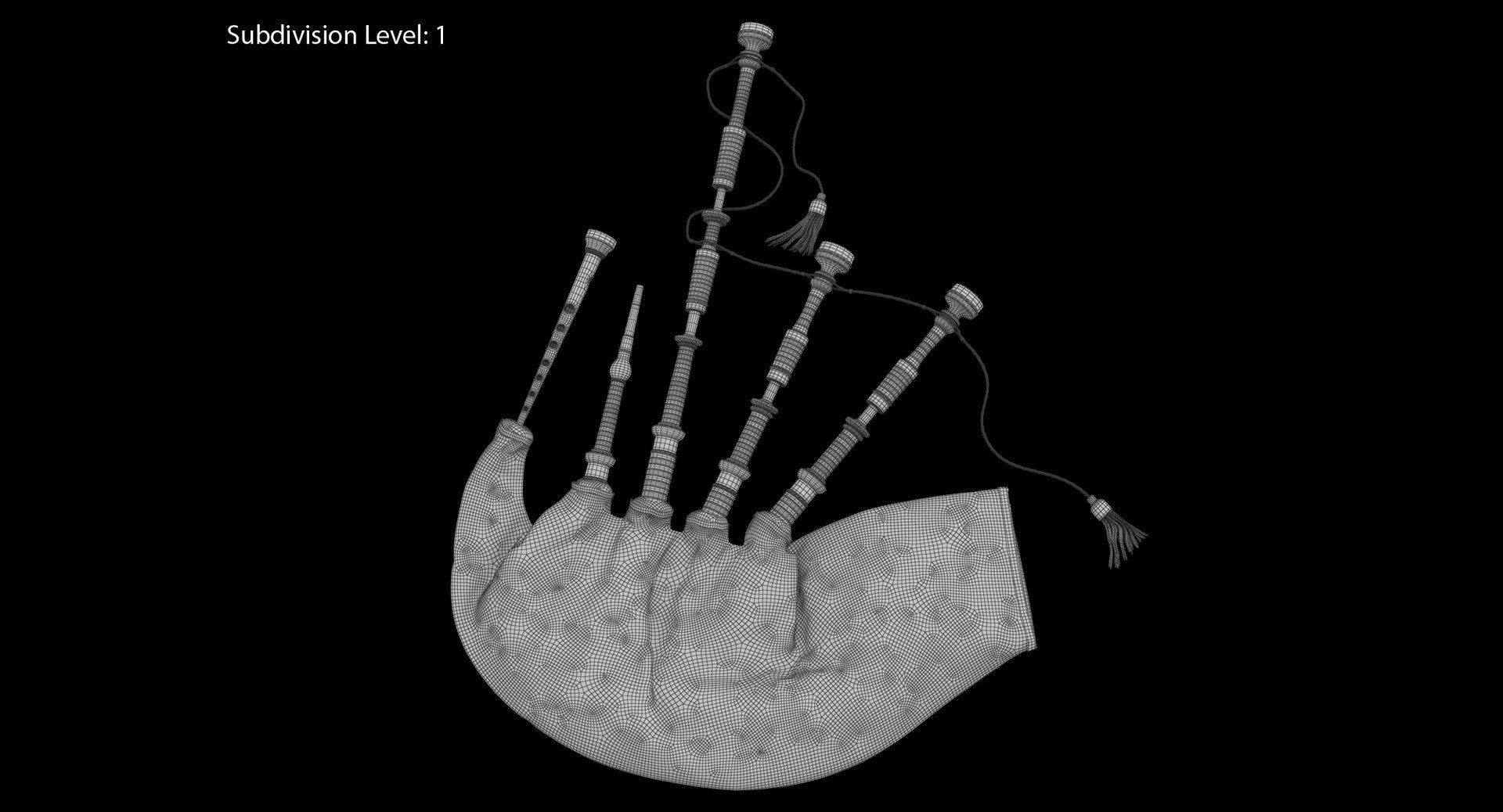 Bagpipes Velvet Black Low-poly 3D model_2