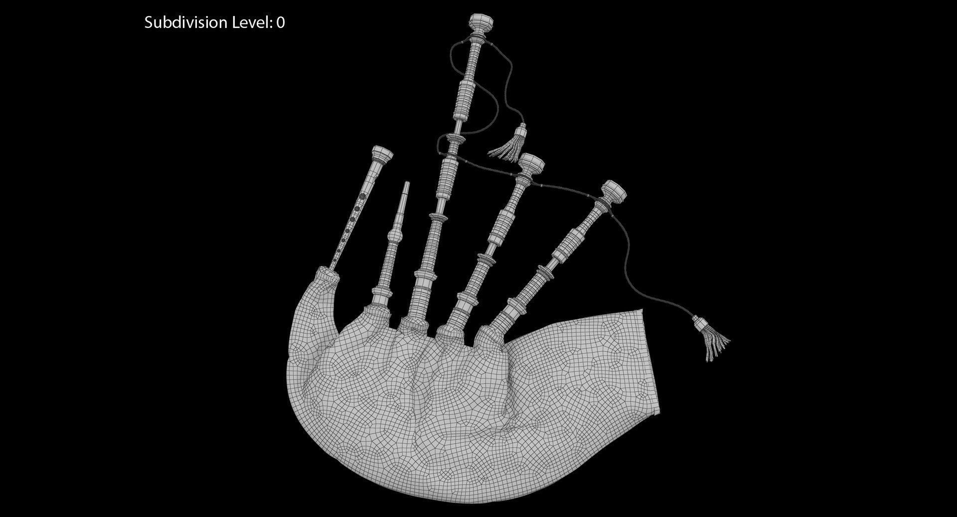 Bagpipes Velvet Black Low-poly 3D model_1