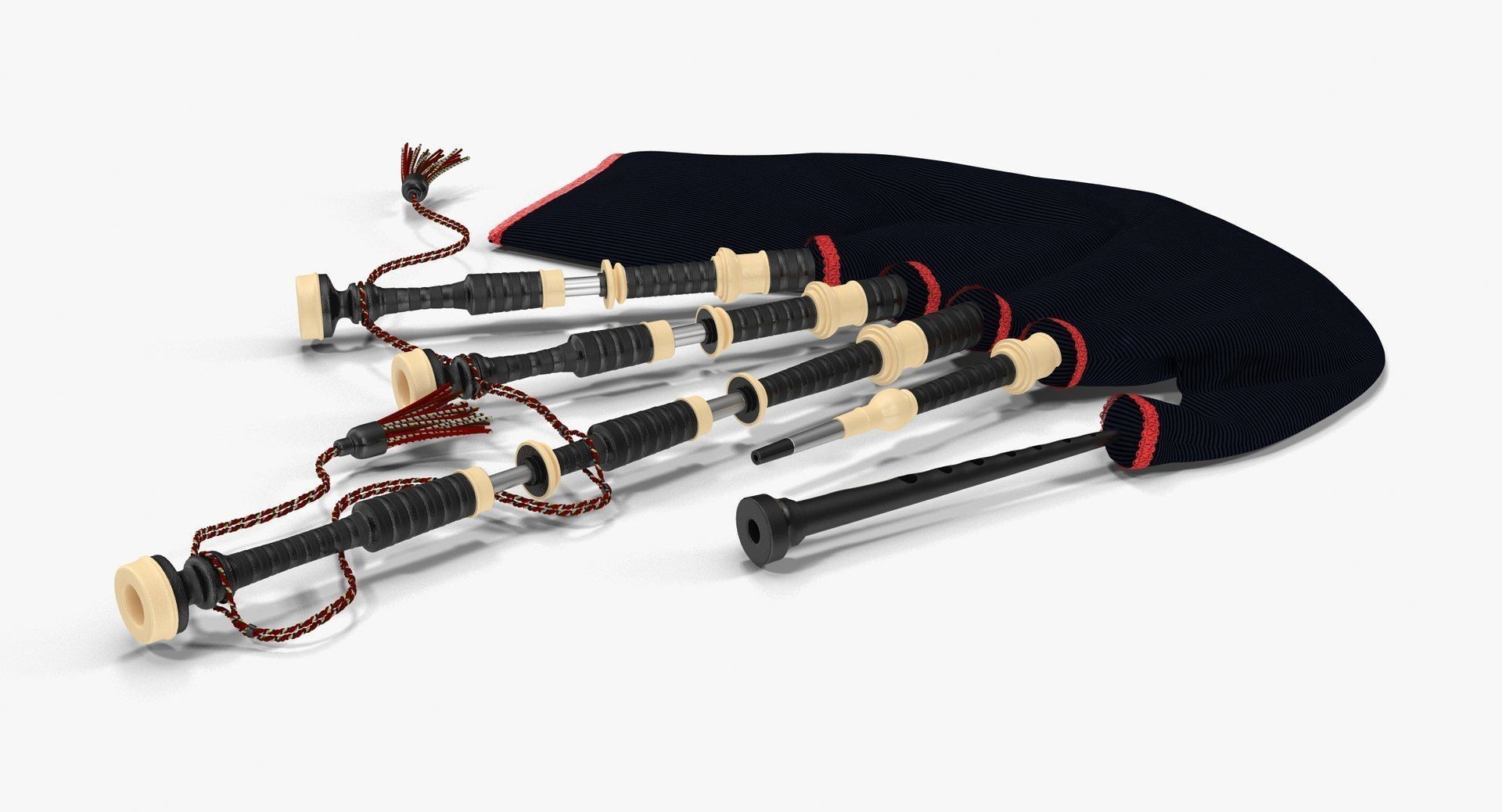 Bagpipes Velvet Black Low-poly 3D model_9