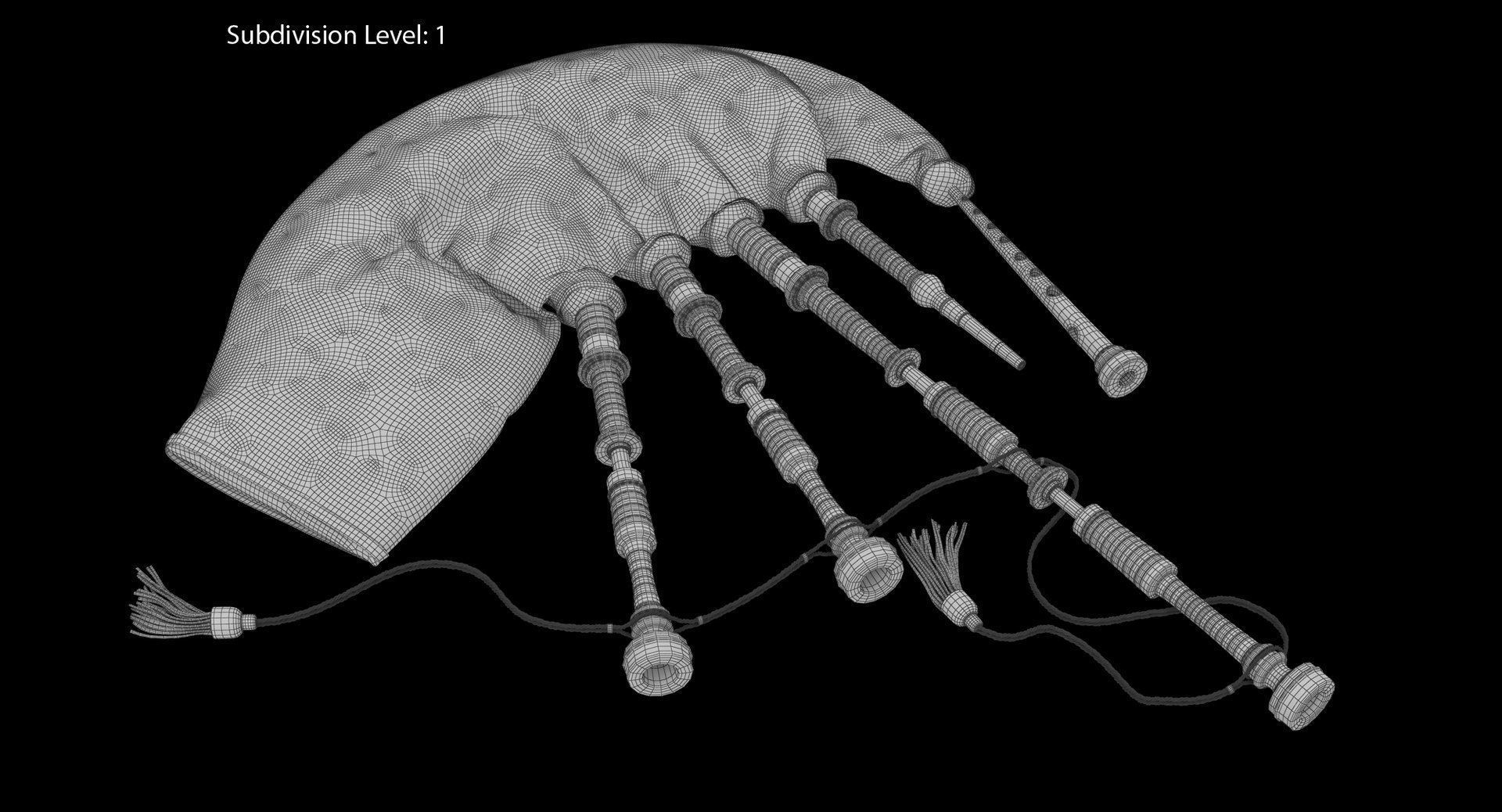 Bagpipes Velvet Black Low-poly 3D model_8