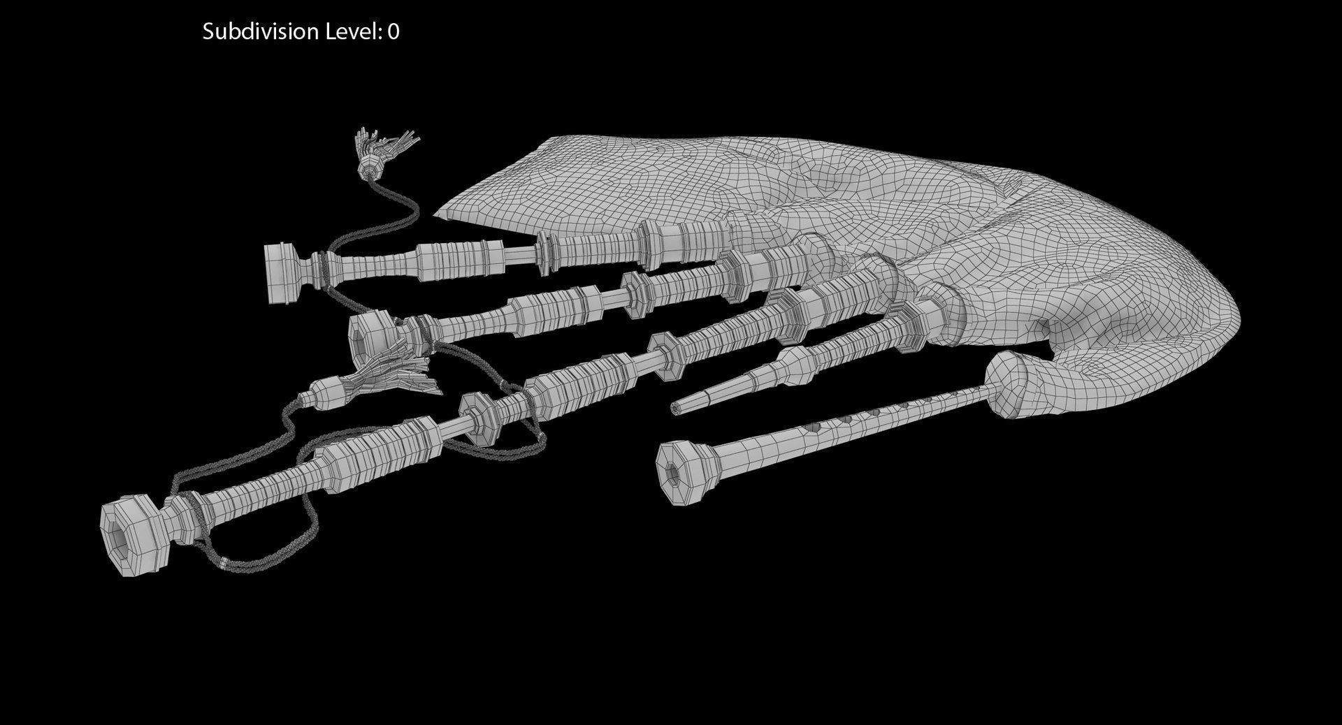 Bagpipes Velvet Black Low-poly 3D model_10