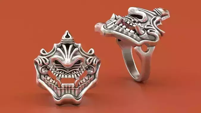 Hannya Oni mask ring 