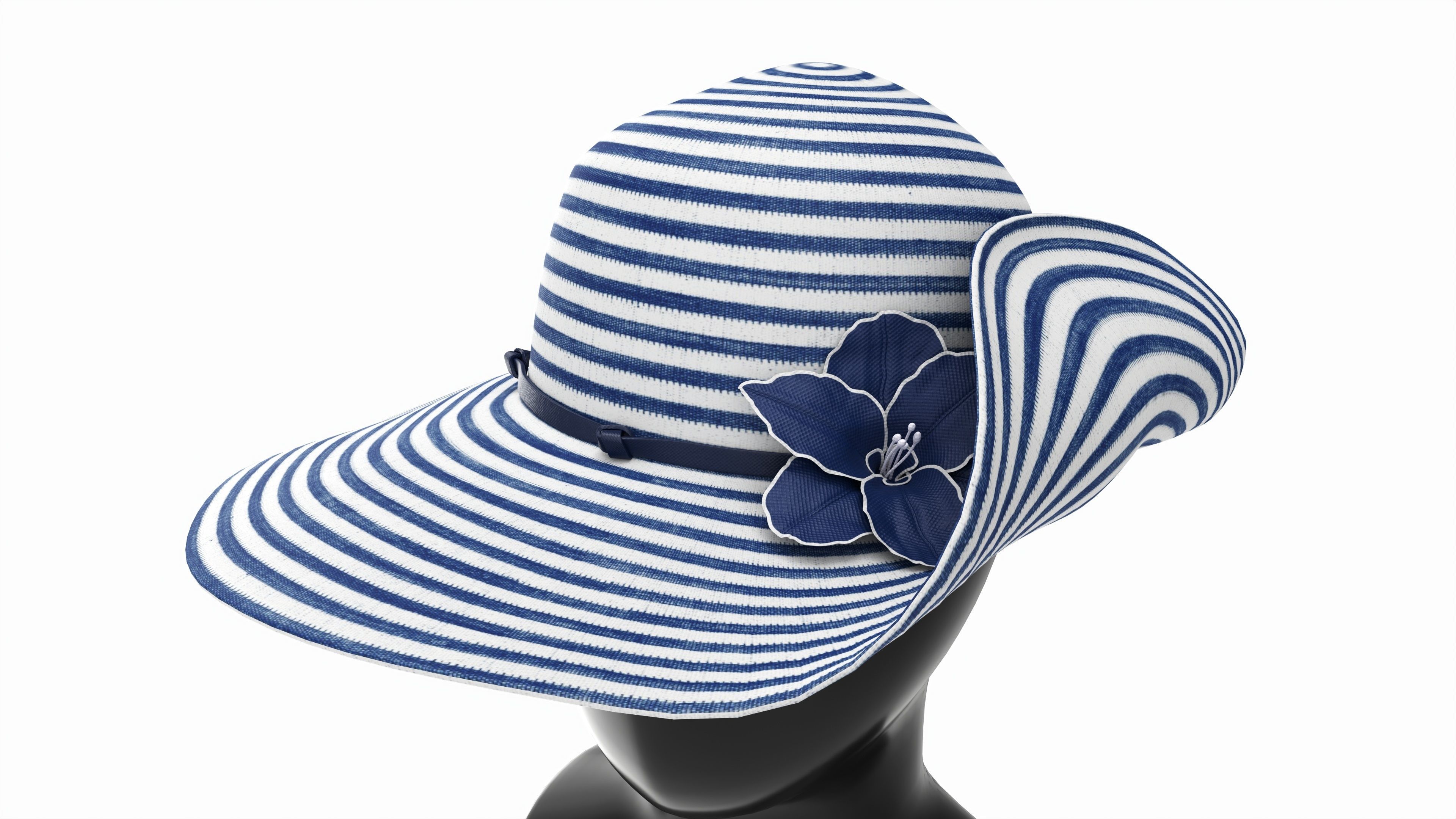 Store display mannequin head with Floppy hat and flower 3D model_3