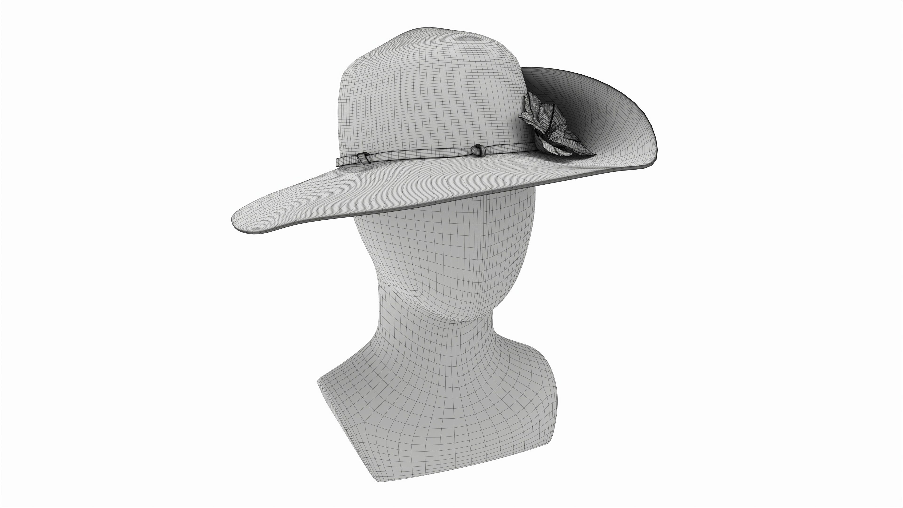 Store display mannequin head with Floppy hat and flower 3D model_6