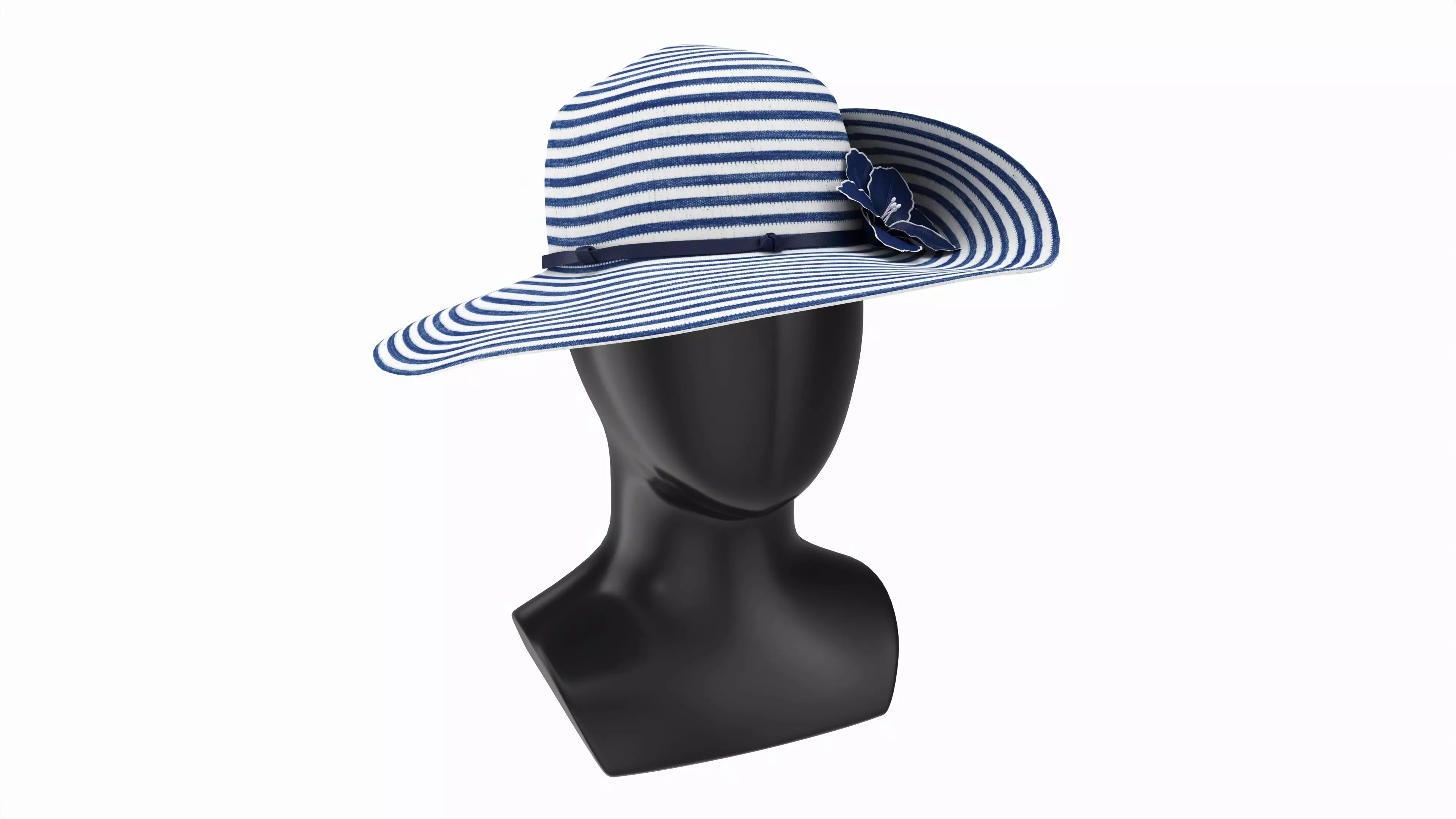 Store display mannequin head with Floppy hat and flower 3D model_0