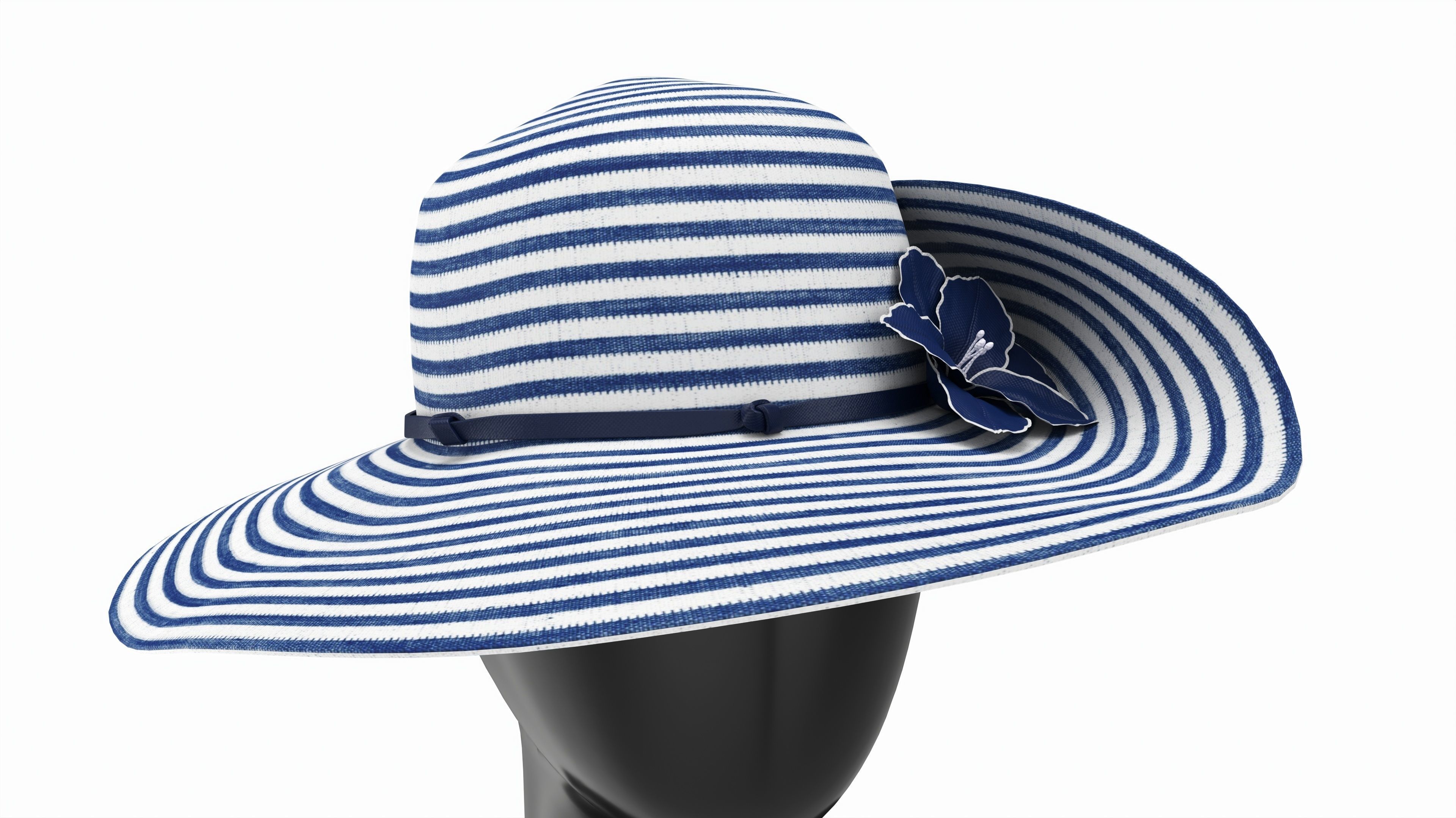 Store display mannequin head with Floppy hat and flower 3D model_2