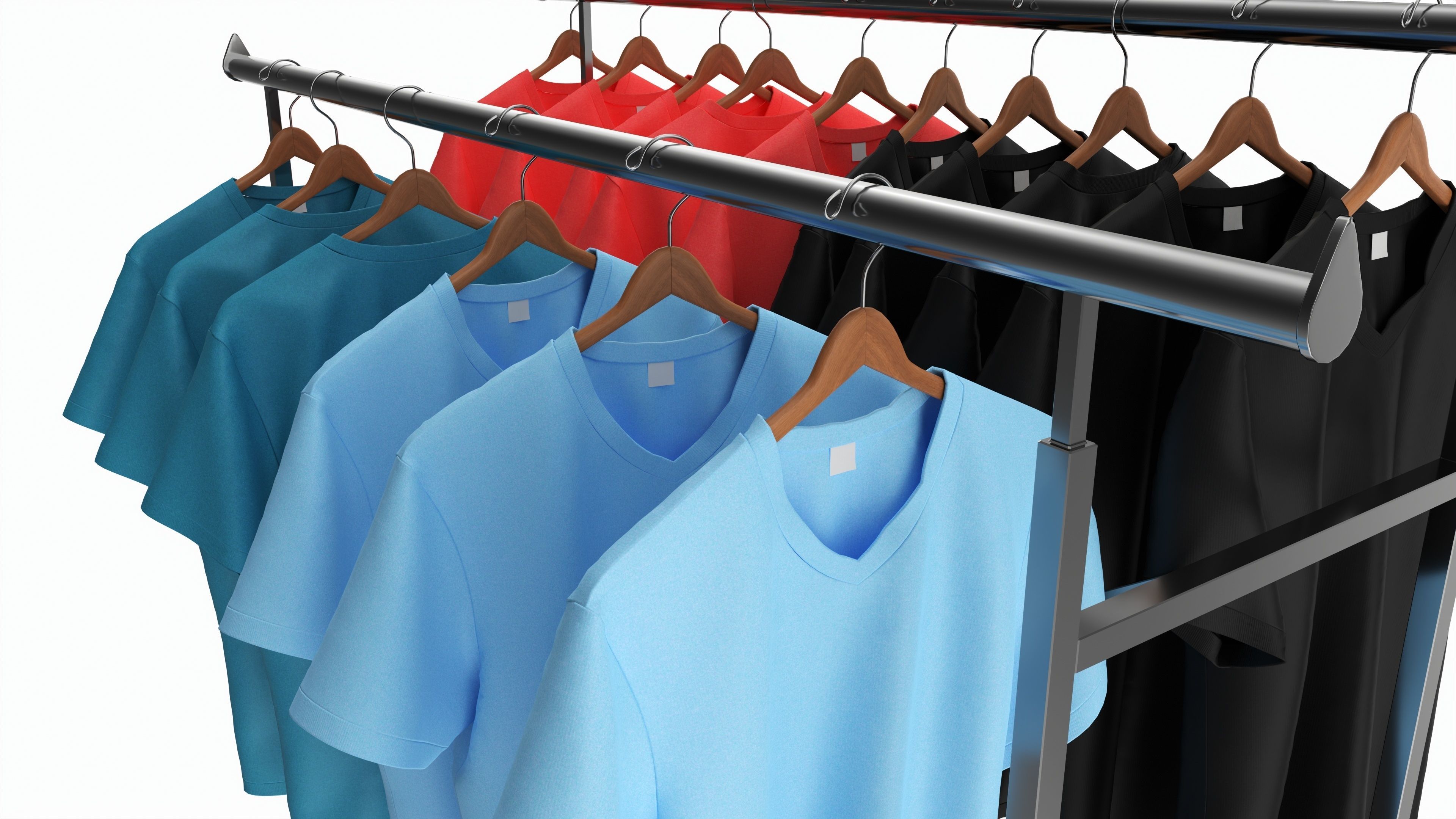 Store double bar rack with clothes 3D model_2