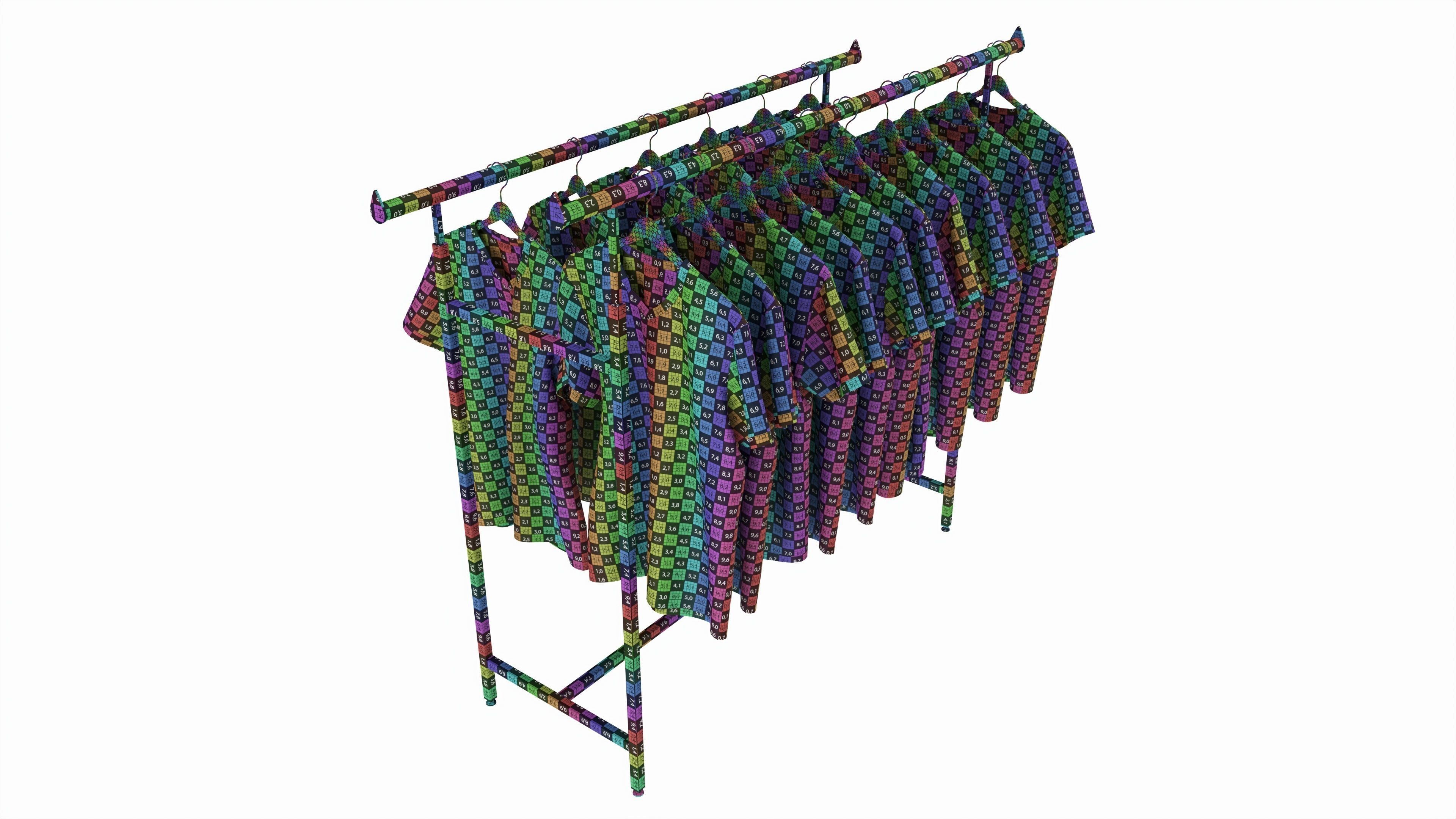 Store double bar rack with clothes 3D model_6